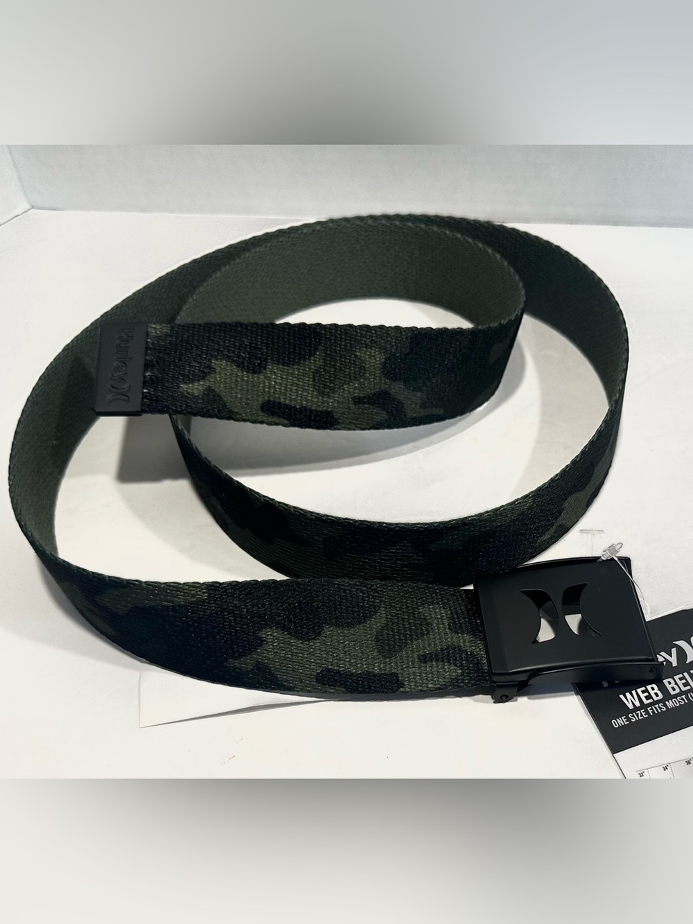 Hurley Men's Camo Web Belt in Olive & Black